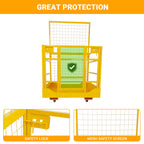 43"X45" Forklift Safety Cage, 1800LBS Capacity Forklift Man Basket with Safety Harness & Lock, Heavy-Duty Steel Forklift Work Platform, Collapsible Aerial Lift Basket with Wheels