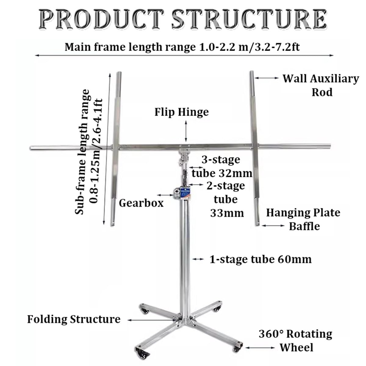 Gypsum Board Lifter, Sheet Lifter, Level Gauge, Lifting Jack Tool with Lockable Universal Wheels, Strong Load-Bearing Capacity, Suitable for Construction, Construction Sites ()