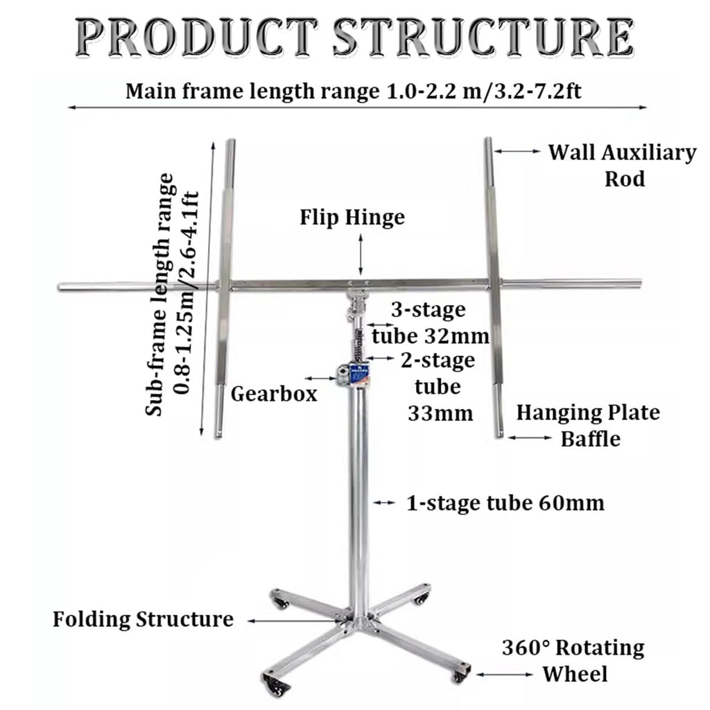 Gypsum Board Lifter, Sheet Lifter, Level Gauge, Lifting Jack Tool with Lockable Universal Wheels, Strong Load-Bearing Capacity, Suitable for Construction, Construction Sites ()