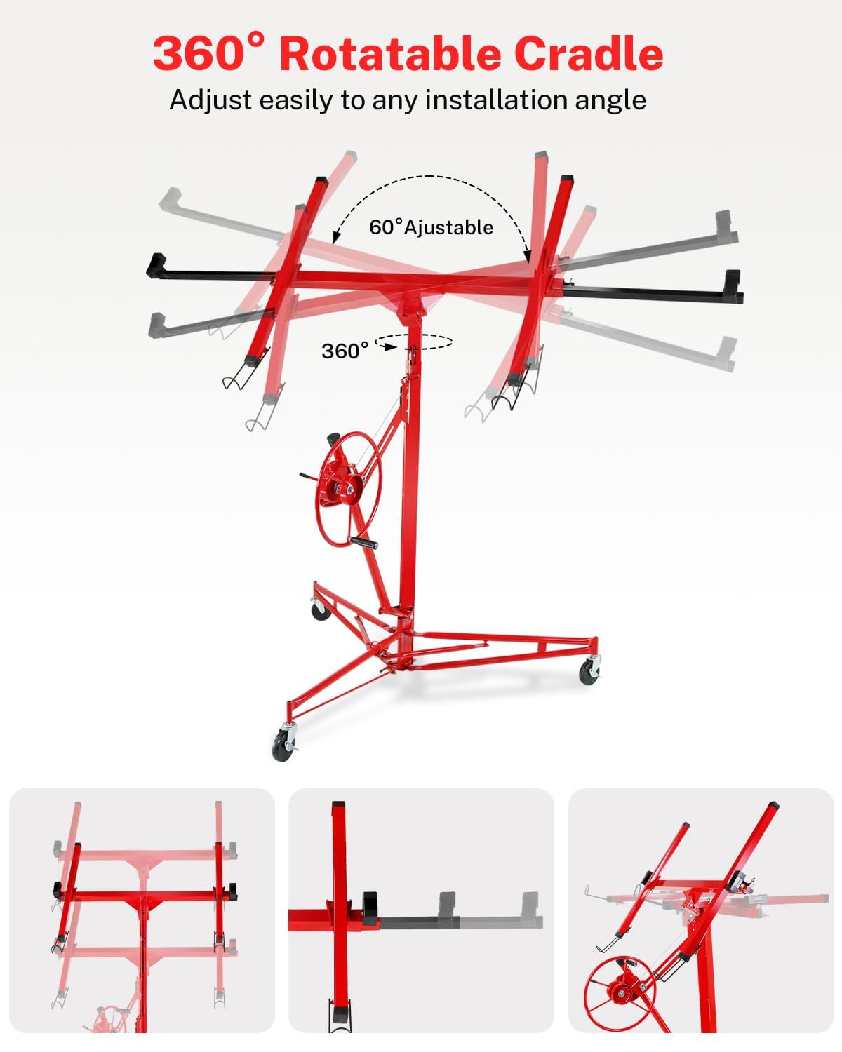 Adjustable Drywall Lift 11FT Heavy Duty - 150Lb Capacity Steel Panel Hoist with Telescopic Arm & Locking Wheels, Single Person Drywall Lifter, Sheetrock Lift for Ceiling Installation