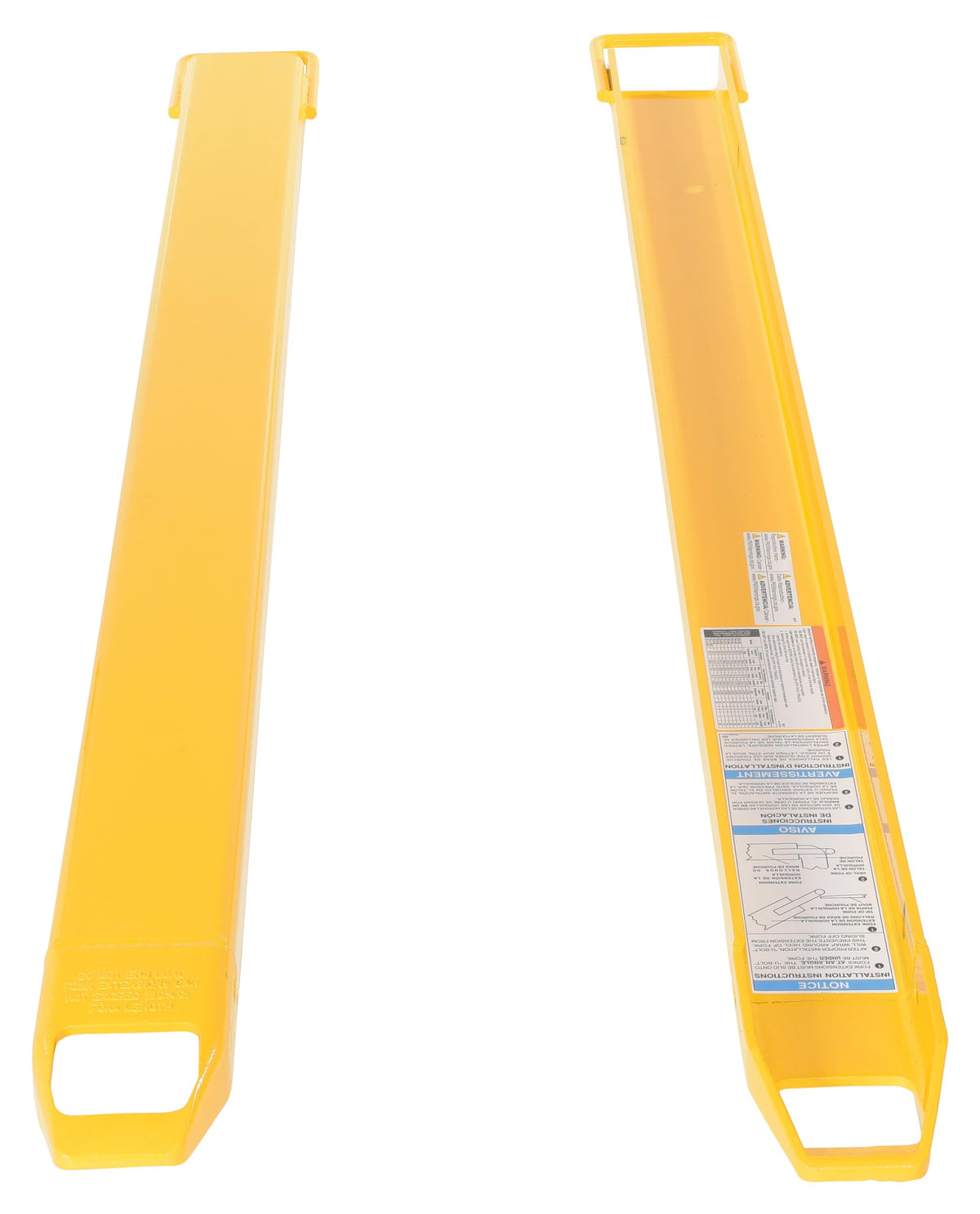 Vestil FE-4-72 Steel Fork Extensions 4 In. x 72 In. 4000 Lb. Capacity Yellow