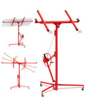 16FT Drywall Lift, Heavy Duty Sheetrock Hoist Jack with 360° Adjustable Telescopic Arm & 3 Lockable Wheels, 150Lb Capacity Steel Panel Lifter for Ceiling & Wall Installation, Solo Operation, Red