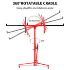 16ft 150lb Heavy-Duty Drywall Lift – Telescopic Sheetrock Hoist with 360° Swivel & 60° Tilt Arm, Tool-Free Adjustment, 3 Lockable Casters – Red + Black