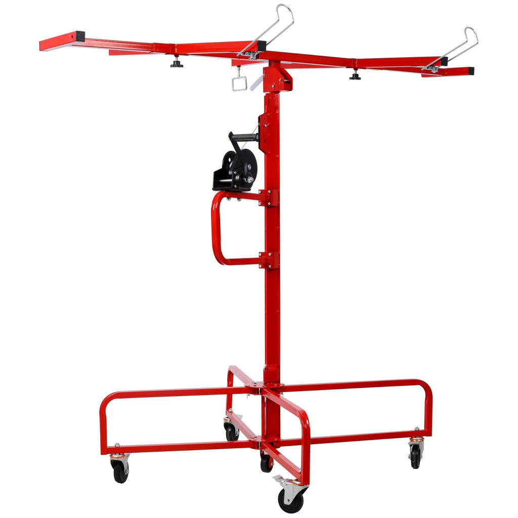 13' Drywall Lift Panel Hoist Jack Lifter - 150 Lbs Capacity, 4'x16' Max Sheet Size, Solo Operation,Steel Construction with Locking Outriggers & Braked Casters,Smooth & Quiet Lifting (Red)