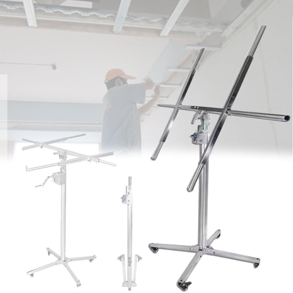 Adjustable Drywall Jack Lift for Ceiling, Stainless Steel Panel Rolling Hoist, Foldable Sheetrock Lifter for Home Improvement