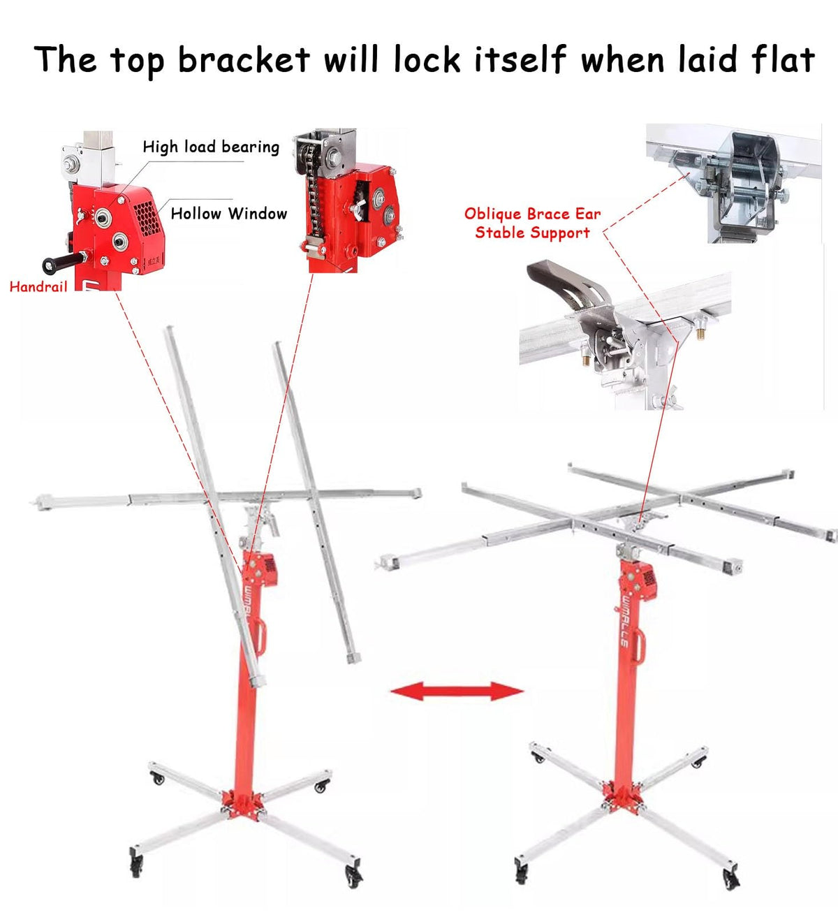 Drywall Lift Red Drywall Rolling Lifter Panel, 10/11.5/13/14.7/16.4 Ft Sheetrock Lifting Tools, Adjustable Ceiling Board Hoist Commercial, for Workshop Garage(3.0 m(10ft))