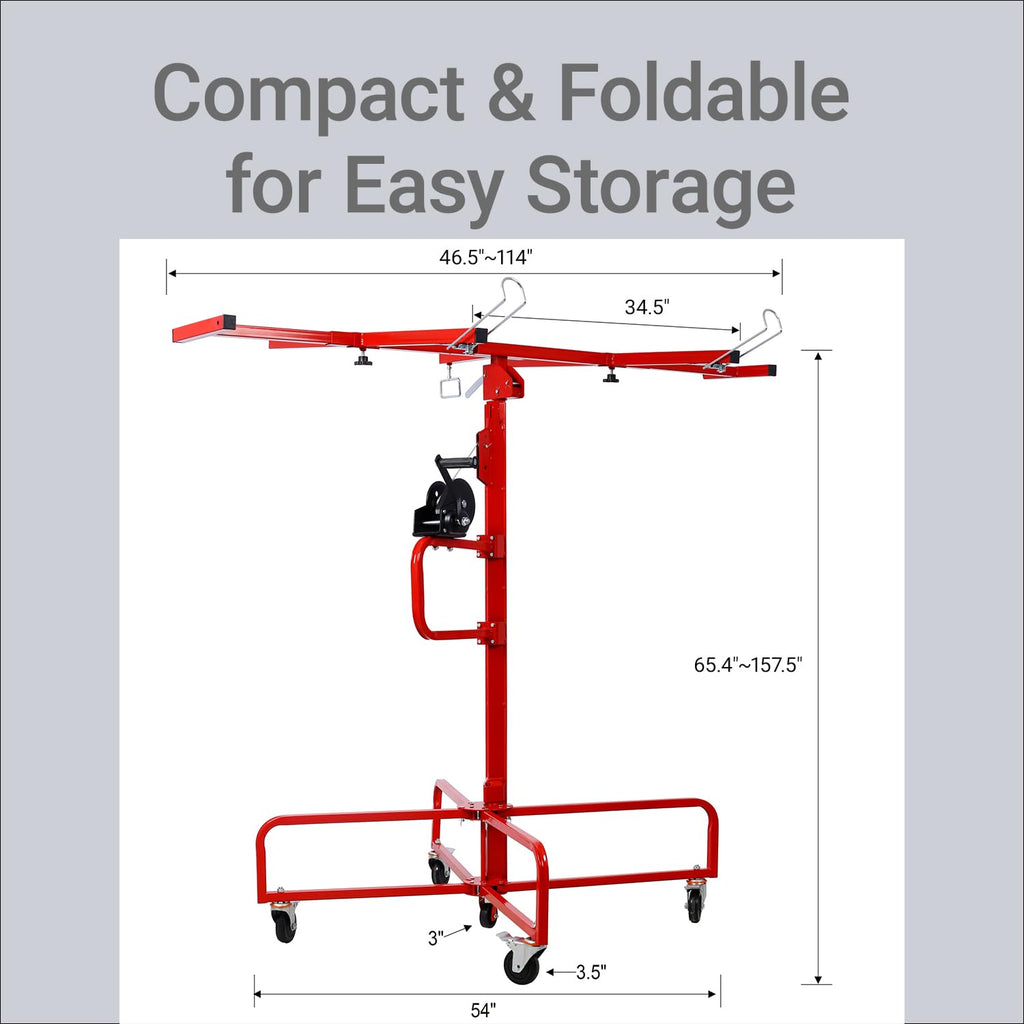 13Ft Drywall Lift Panel Hoist, 150lbs Capacity Sheetrock Lift Drywall Panel Hoist Tool, Drywall Lifter with 360° Adjustable Telescopic Arm & 4 Lockable Wheels (Red 13Ft)