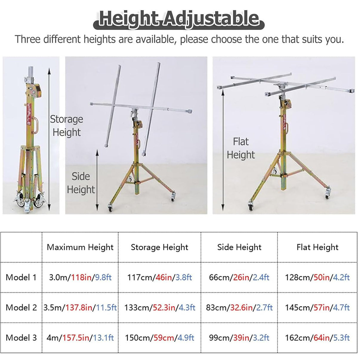 Drywall Lift, 80 kg Capacity, Suitable for Construction and Decoration, Equipped with 4 castors for Easy Mobility (4m)