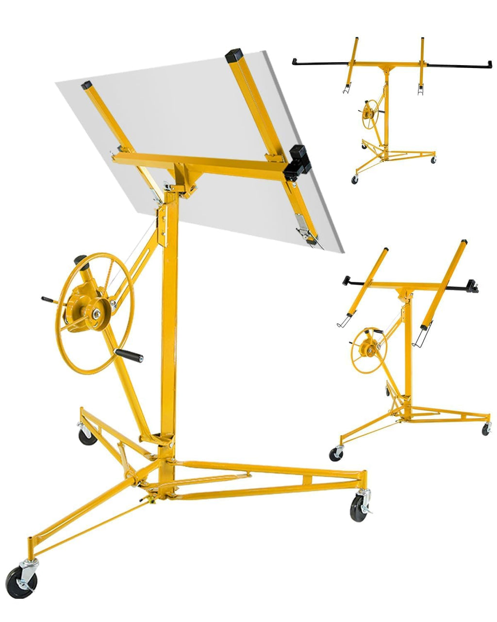 Adjustable Drywall Lift 11FT Heavy Duty - 150Lb Capacity Steel Panel Hoist with Telescopic Arm & Locking Wheels, Single Person Drywall Lifter, Sheetrock Lift for Ceiling Installation
