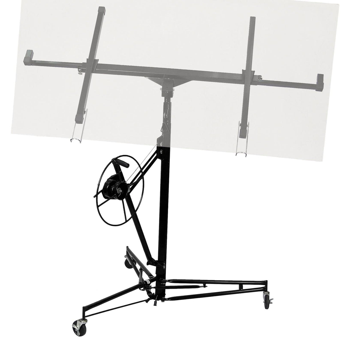 13' Drywall Lift Construction Tool, Rolling Panel Hoist with Adjustable Telescopic Arm, Lockable Caster Wheel Sheetrock Jack Lifter, Black