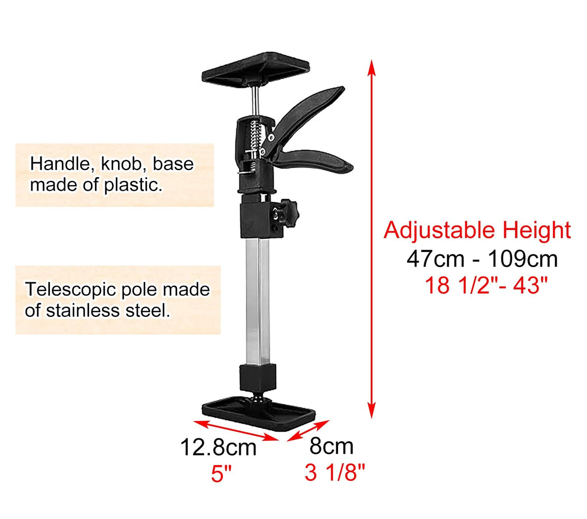 Vibeo Adjustable Stainless Steel Jack Rod, Hand Lifting Jack Tool for Installing Cabinets, Telescoping Lift Support Pole for Sink Door Frame(4pcs,47cm-109cm(18 1/2"-43"))