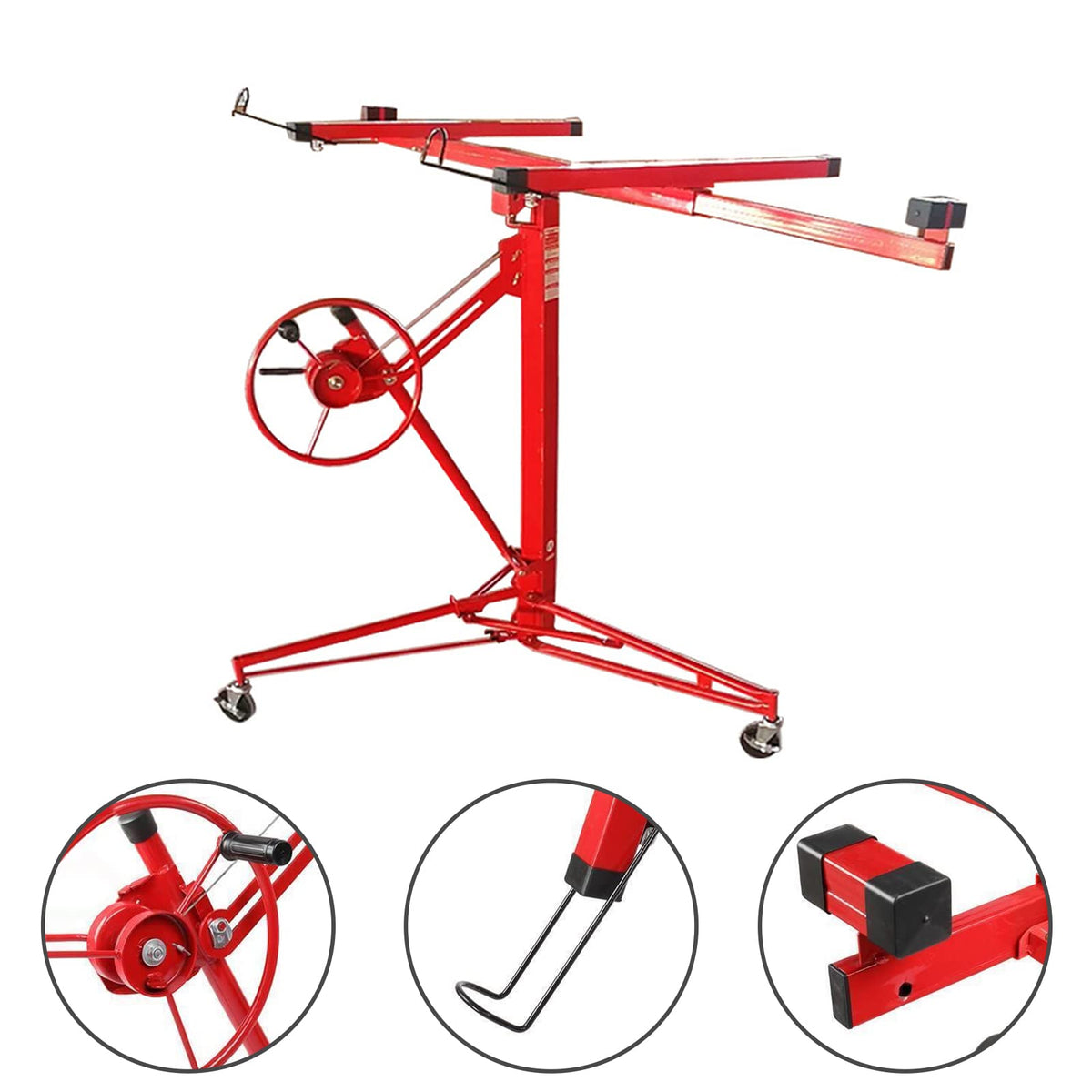 Plasterboard Lifter Height Adjustable Good Load-bearing with Castors Detachable Multi-Function Drywall Lift Plasterboard Panel Rolling Lifter Gadget (Metal)