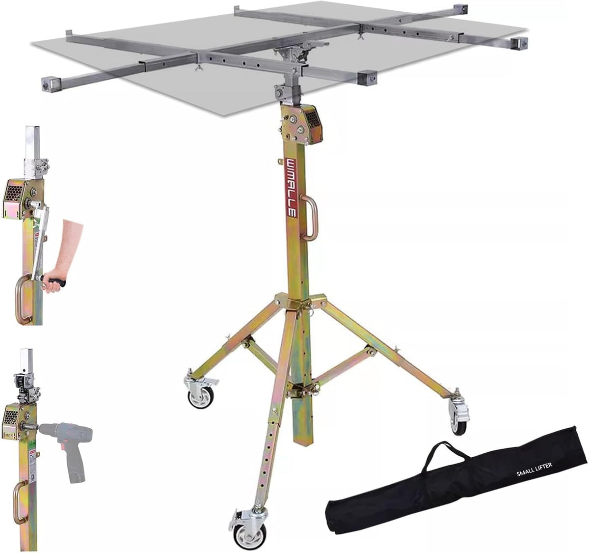 Handling Panel Lifting Jack for Home Improvement, Drywall Lift Drywall Lift Plaster Board Lifter with Bag, 132lbs Sheetrock Hoist Lifts with Telescopic Arm(3.5 m(11.5ft))
