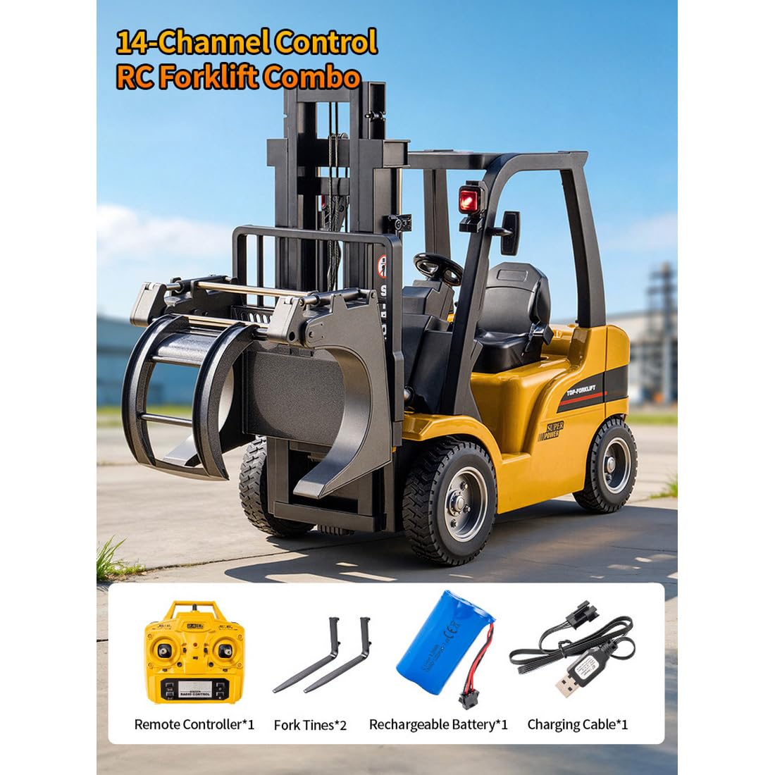 1577 1/10 RC Forklift, 2.4G Alloy Construction Forklift with Trailer