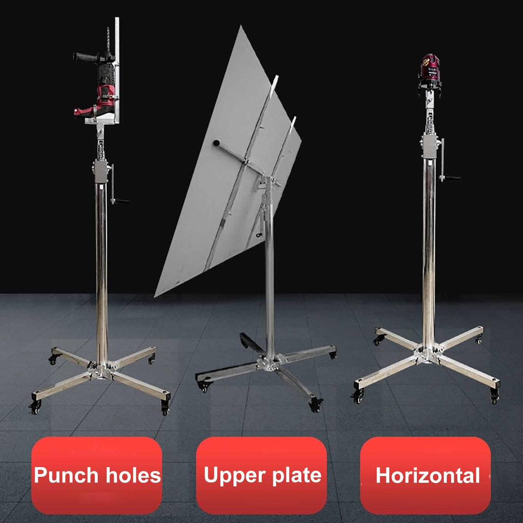 Drywall Lifter Tool, Easy to Move with Casters 3-in-1 Galvanized Steel Pipe Sheetrock Lift Adjustable Telescopic Arm Suitable for Woodworking Construction Tools Residential Commercial(3.7M)