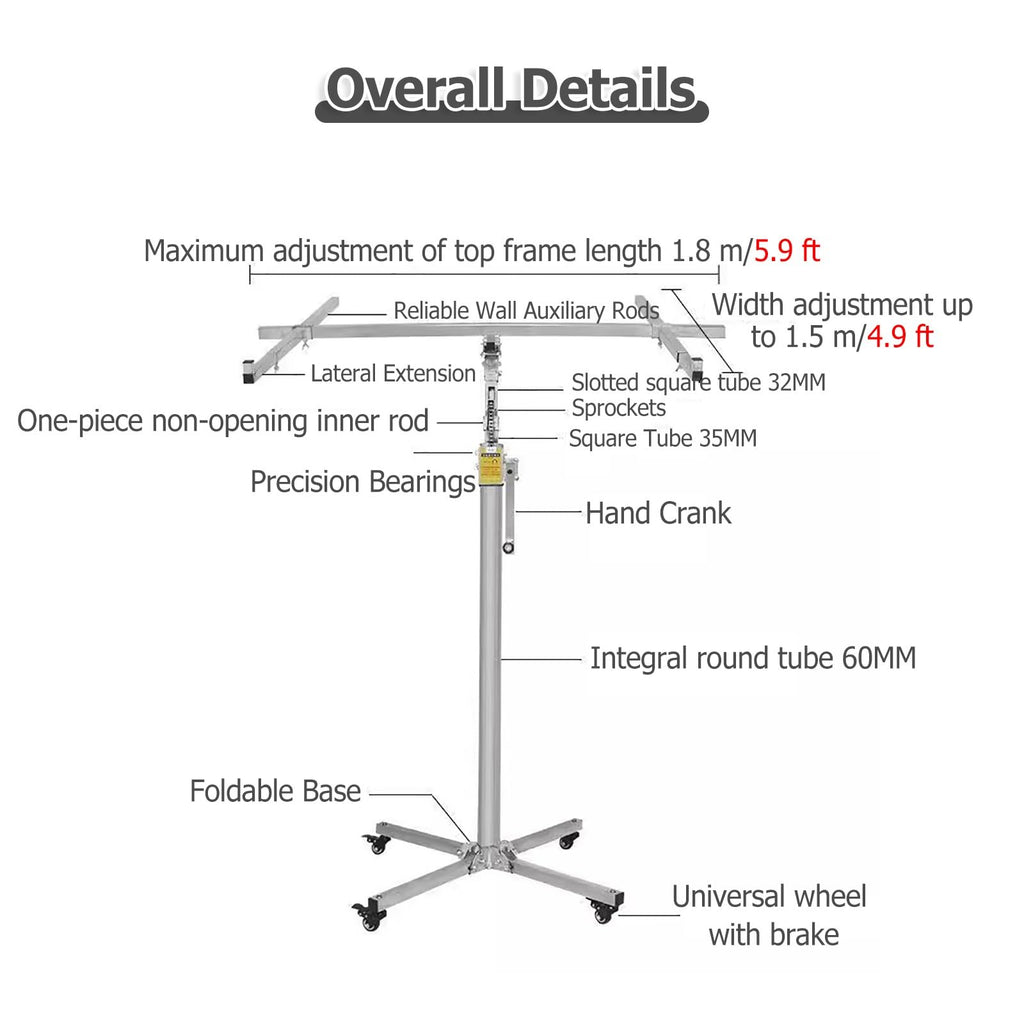 JYHHCYS Sheetrock Lifters for Drywall, Drywall Lift Panel 10ft 12ft 13ft for Construction Remodeling, Adjustable Sheetrock Hoist with Telescopic Arm & Locking Wheels(Max H 13ft/156in)