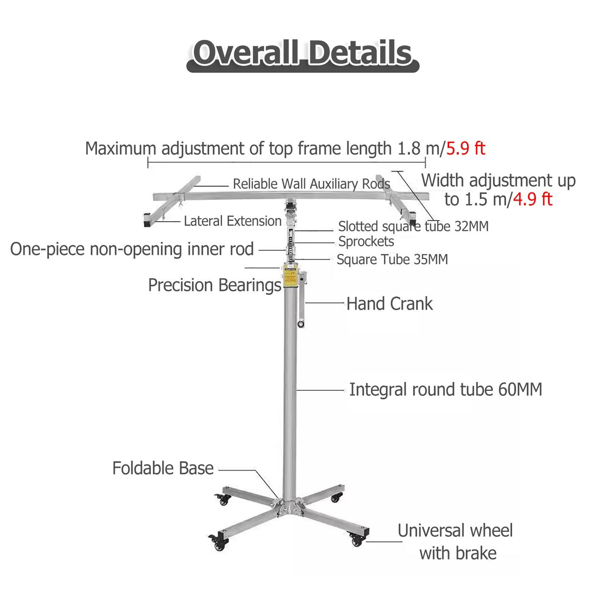 Sheetrock Foot Lift Drywall Lift,Foldable Drywall Rolling Lifter Panel - Secure Drywall Lift Panel Hoist for Home Improvement (H 4m/13.1ft)