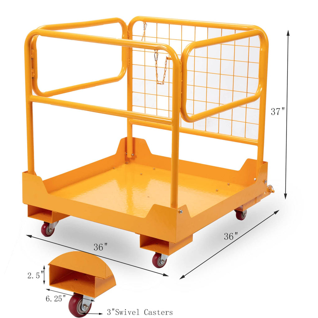36"x36" inch Forklift Safety Cage Work Platform 1150LBS Capacity Heavy Duty Forklift Man Basket with 4 Swivel Casters for Aerial Jobs