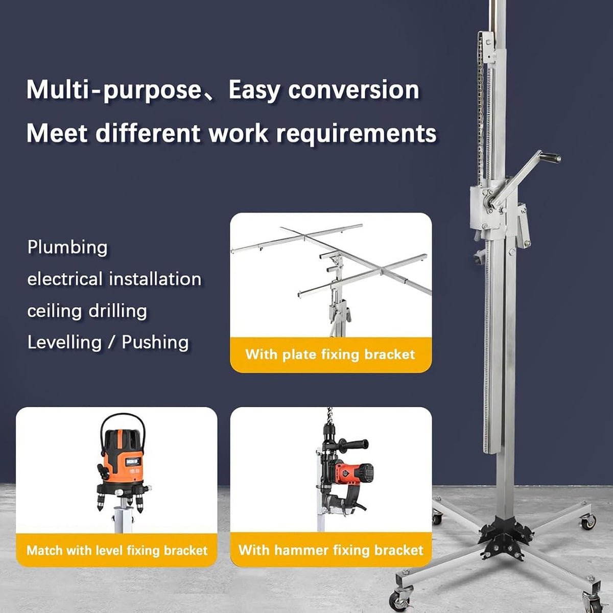 Gypsum Board Lifter, Sheet Lifter, Level Gauge, Lifting Jack Tool with Lockable Universal Wheels, Strong Load-Bearing Capacity, Suitable for Construction, Construction Sites ()