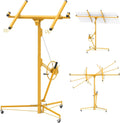 16ft 150lb Heavy-Duty Drywall Lift – Telescopic Sheetrock Hoist with 360° Adjustable Arm, 3 Lockable Wheels, Rolling Panel Jack for Ceiling – Yellow