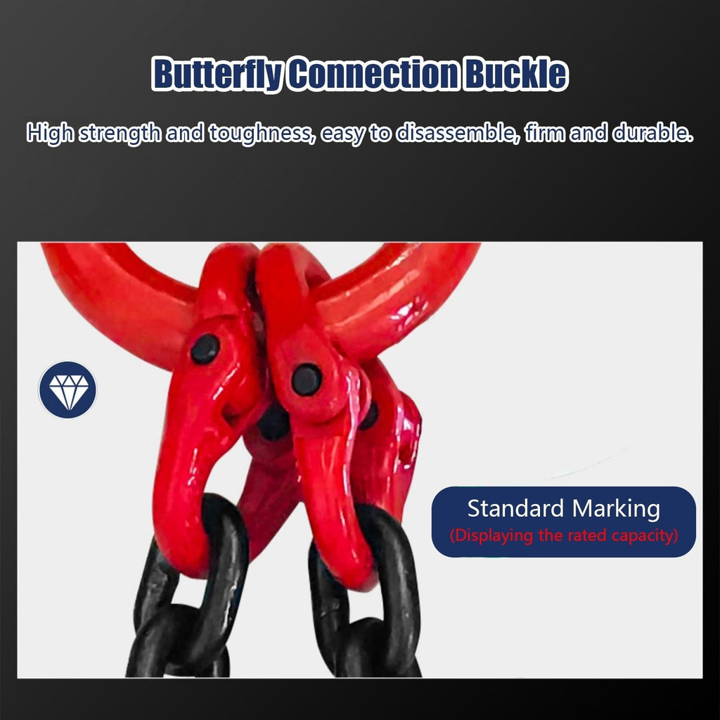 Lifting Chain with 4400lbs Load Capacity, Durable 4-Hook Design for Balanced Lifting, Ideal for Cranes and Heavy Load Handling
