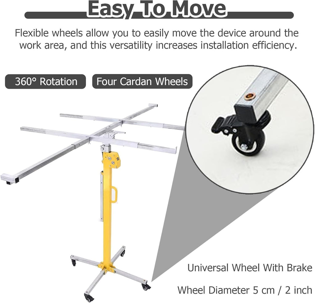 Heavy Duty Sheetrock Lift with 360°Rolling Caster Wheels, Drywall Panel Hoist Drywall Lifter Jack 11 Ft 10 Ft 15 Ft 16 Ft, Adjustable Height Drywall Rolling Lifter Panel(Height 3m/118in/9.8ft)