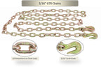 Mytee Products 4 Pack 5/16 Inch x 25 FT Grade 70 Binder Chain with Clevis Grab Hooks - G70 Transport Tow Chain - 4,700 Lbs Working Load Limit