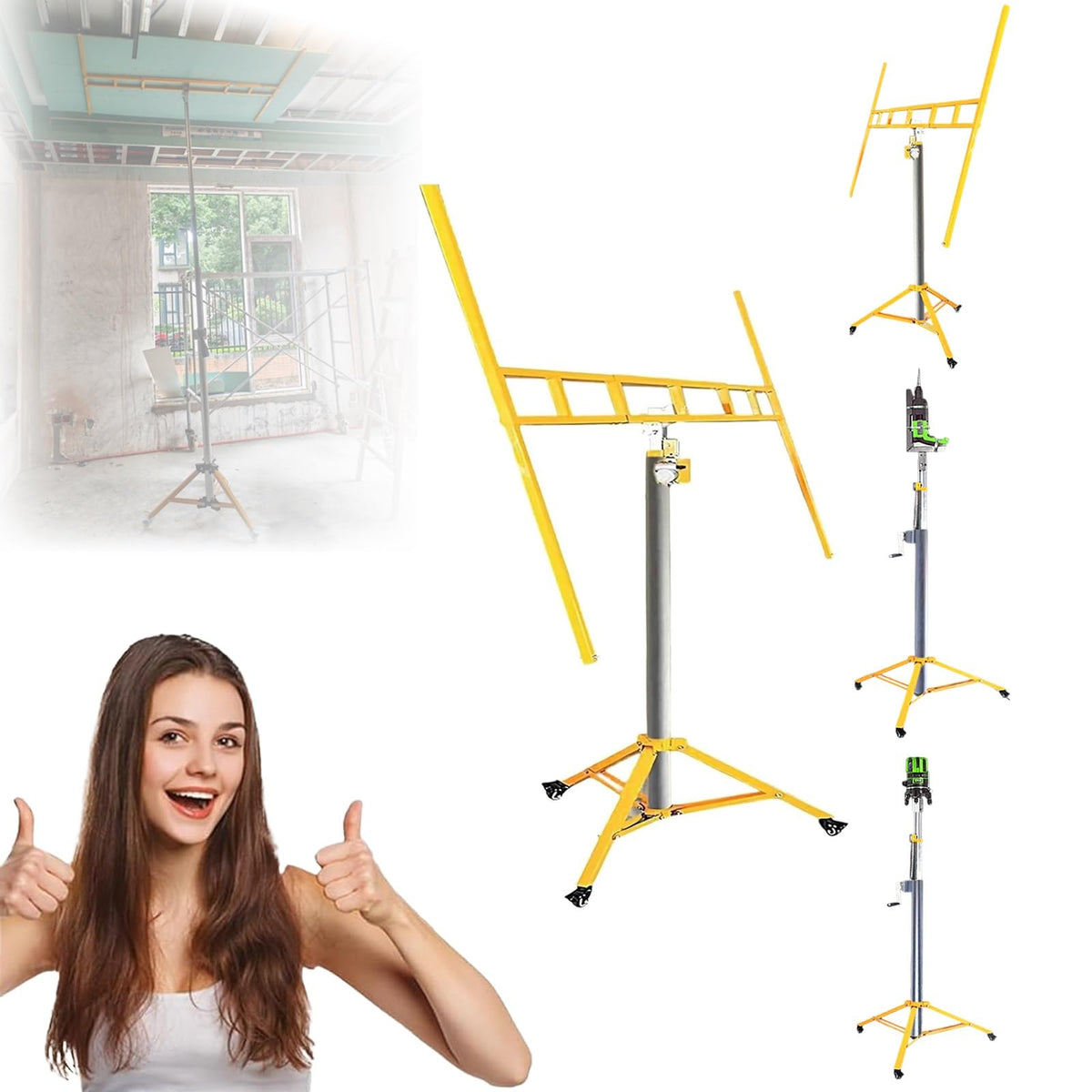 Three in One Drywall Lift Manual and Electric Dual Purpose 10.5/12.1/13.4FT Max Height Drywall Lift Panel Stable Lifting for Ceiling and Walls Tools Sheetrock Lifter Tool(12.1FT)