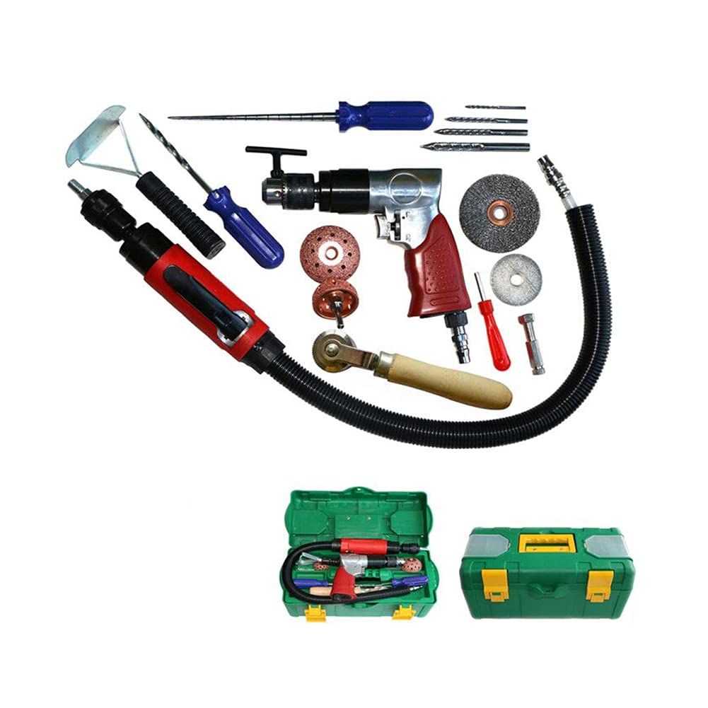 Pneumatic Reversible Air Drill 1800rpm Low Speed 4000rpm High Speed AirTire Buffer Tire Grinder With Rear Exhaust & Whip Hose,Domed Contour Rasps For Inner Liner Cleaning,Reaming And Drilling