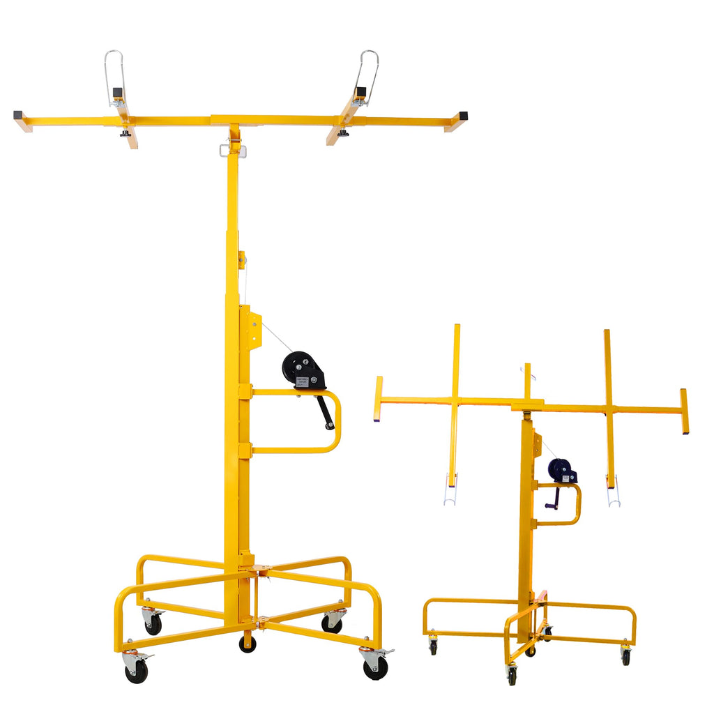 16FT Drywall Lift Sheetrock Lift, 150LBS Drywall Lift Panel Hoist with 4 Lockable Wheels for Ceiling, Drywall Rolling Lifter Panel, Drywall Jack Lift for Home & Commercial Use, Yellow