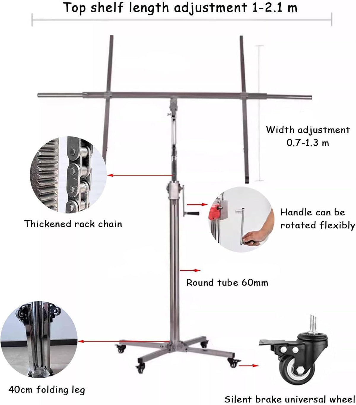 Rolling Saving Labor Sheetrock Jack Lift Tools, Drywall Lift Stainless Steels Board Lifter for Drywall, 4 Wheels Plasterboard Ceiling Hoist for Construction(2.8m(9ft))