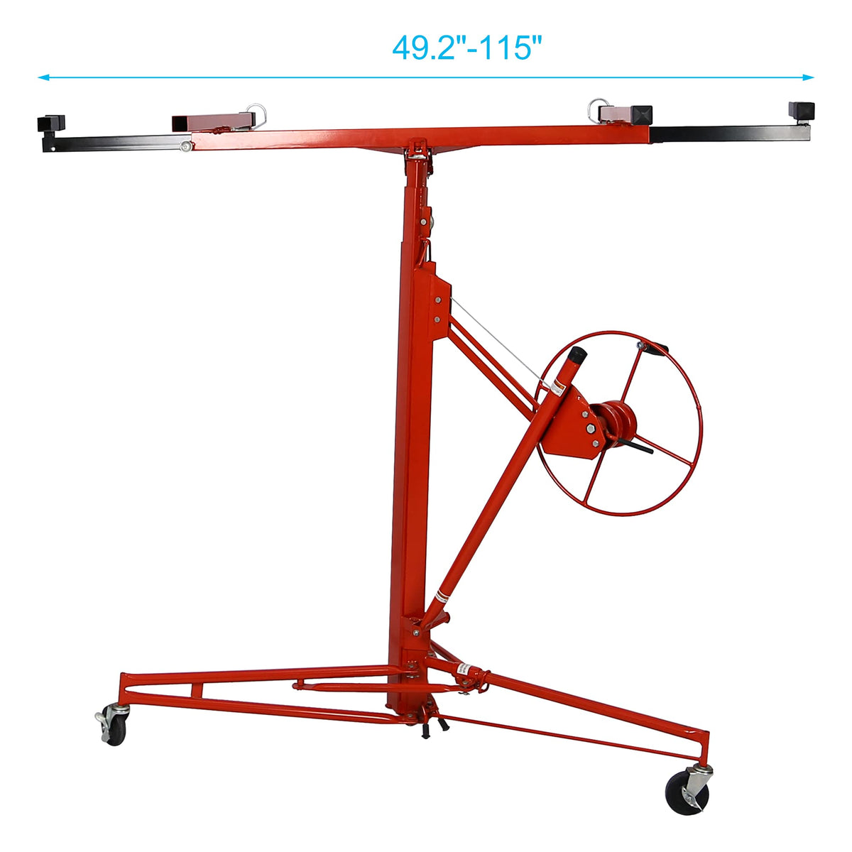 11FT Drywall Lift Sheetrock Lift, 150LBS Capacity, Drywall Lift Panel Hoist with Black Telescopic Arm, Drywall Jack Lift with 3 Lockable Wheels for Home Improvement, 4'x16' Panel Size, Red
