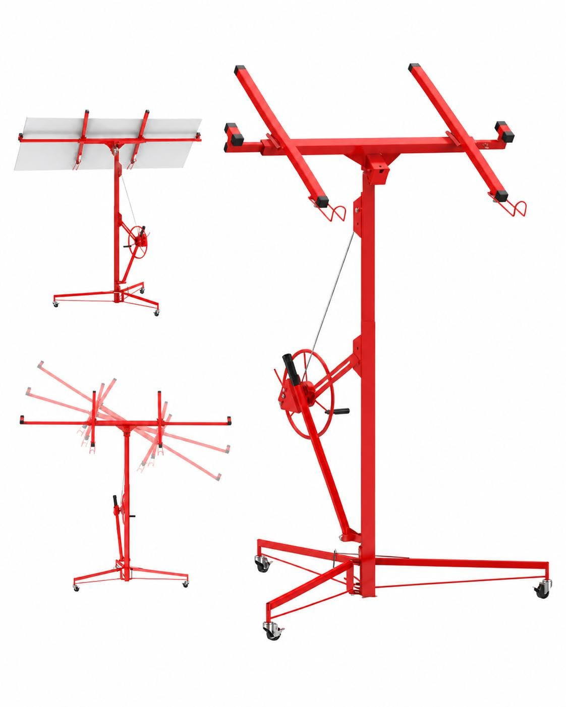11 ft 150 lb Drywall Lift, Adjustable Red Sheetrock Panel Hoist