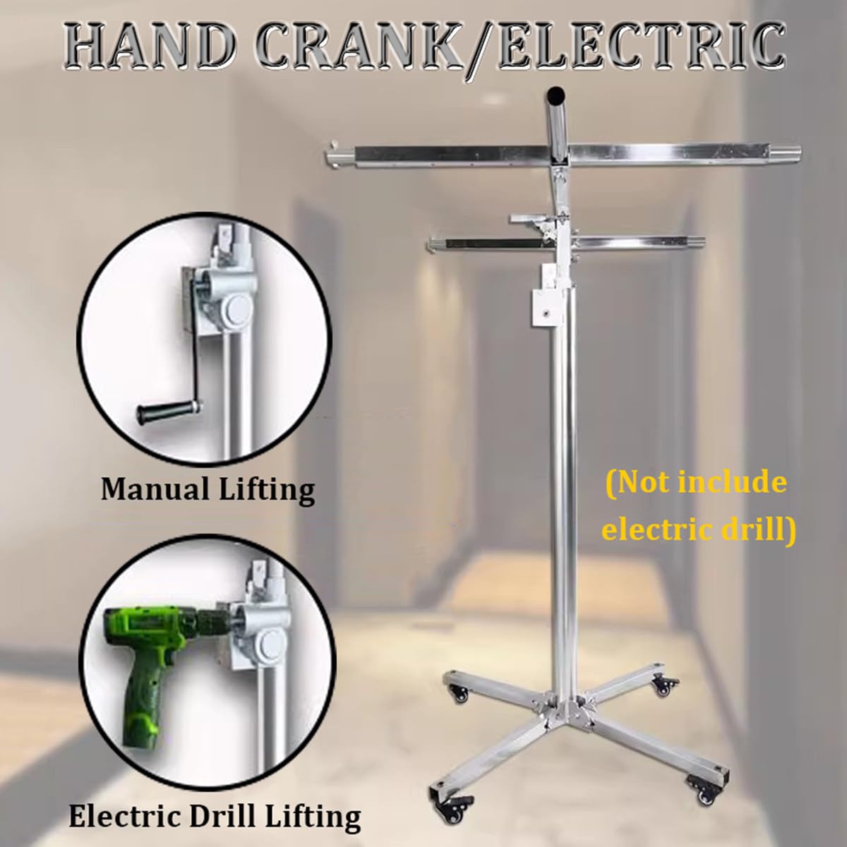 Gypsum Board Lifter, Sheet Lifter, Level Gauge, Lifting Jack Tool with Lockable Universal Wheels, Strong Load-Bearing Capacity, Suitable for Construction, Construction Sites ()
