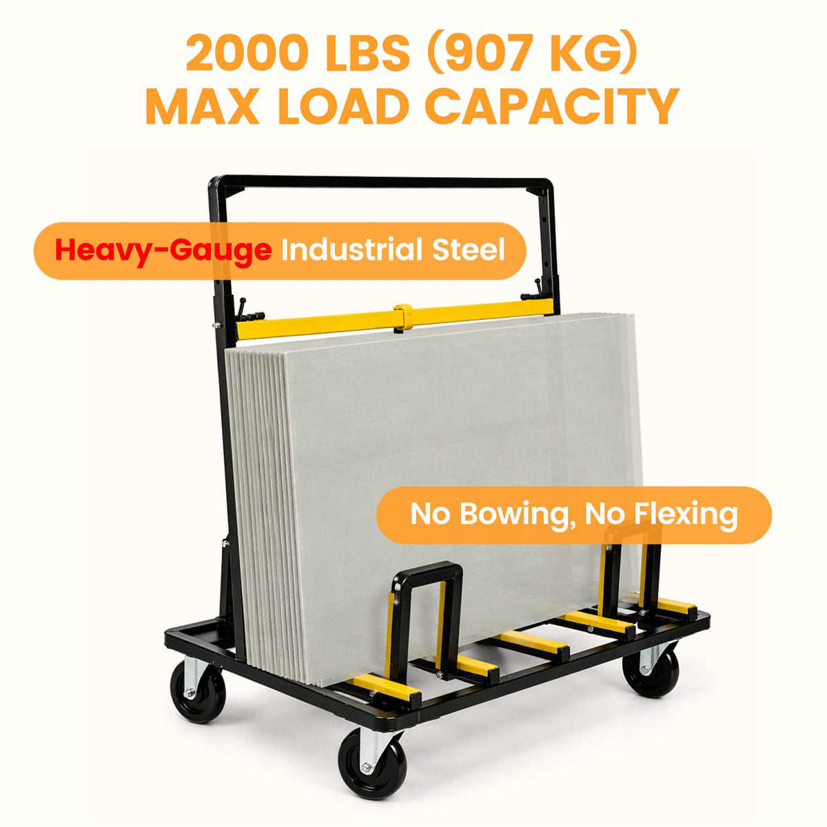 Upgrade Heavy Duty Folding Drywall Cart, 2000 lbs Load Capacity Drywall Dolly with 360 Swivel Wheels, Collapsible Panel Truck and Sheetrock Moving Cart for Jobsite, Garage, Plywood