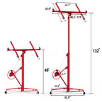 Drywall Lift 11FT, Sheetrock Lift 150LBS Heavy Duty Drywall Lift Panel with 360° Adjustable Telescopic Arm & 3 Lockable Wheels, Drywall Lifter for Home Improvement (Red)