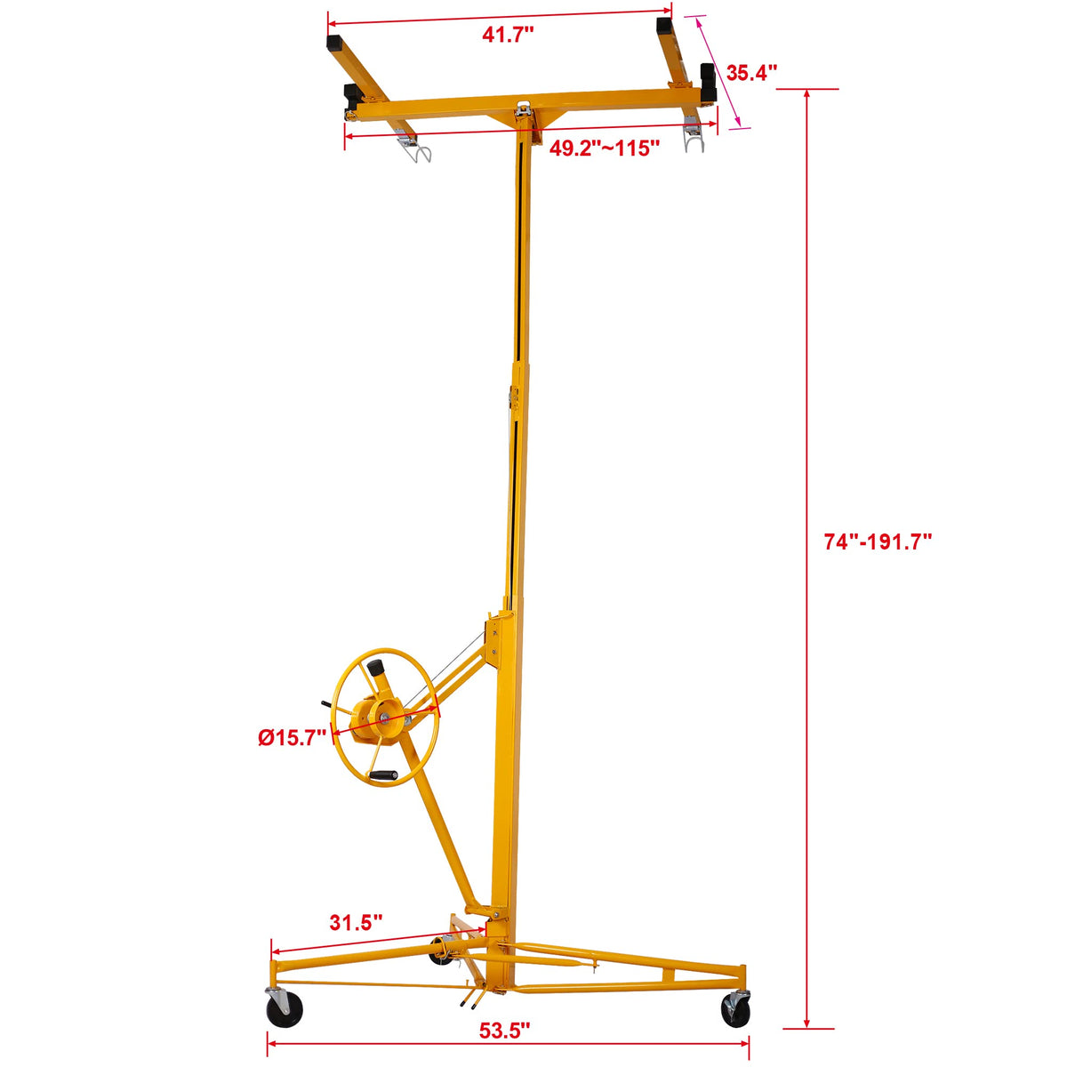 16FT Drywall Lift Sheetrock Lift, 150LBS Capacity, Drywall Lift Panel Hoist with Telescopic Arm, Drywall Jack Lift with 3 Lockable Wheels for Home Improvement, 4'x16' Panel Size, Yellow