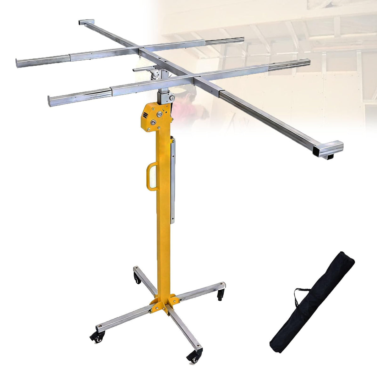 Drywall Lift Sheetrock Lift, 150LBS Heavy-Duty Panel Hoist with Dual-Mode Drive, Safety Self-Lock, 4 Casters for Ceiling Wall Installation 5M