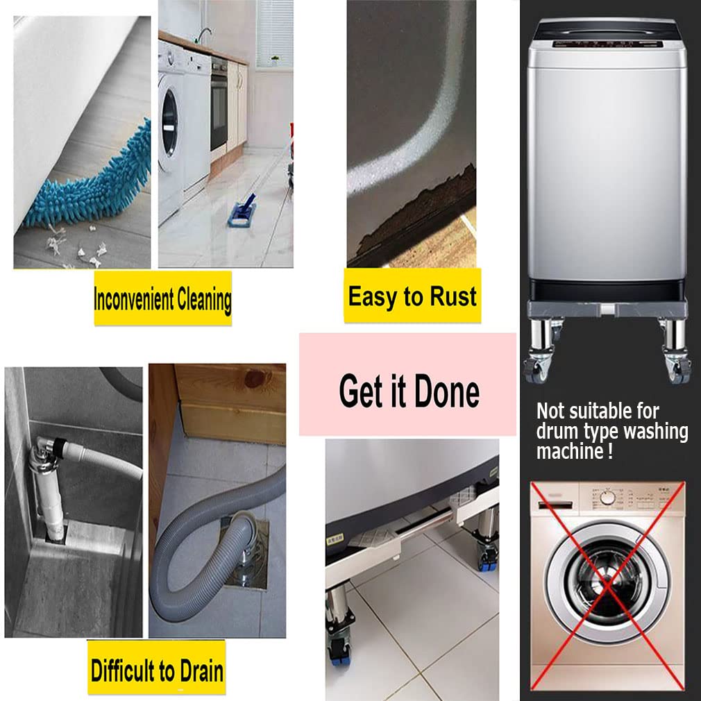 Washing Machine Base Movable Furniture Dolly Roller Mobile Base with 4 Swivel eels Washing Machine Stand Height 10" Adjustable 16"-25" Dryer and Refrigerator Stent Dolly for Dishwasher Wine Cooler
