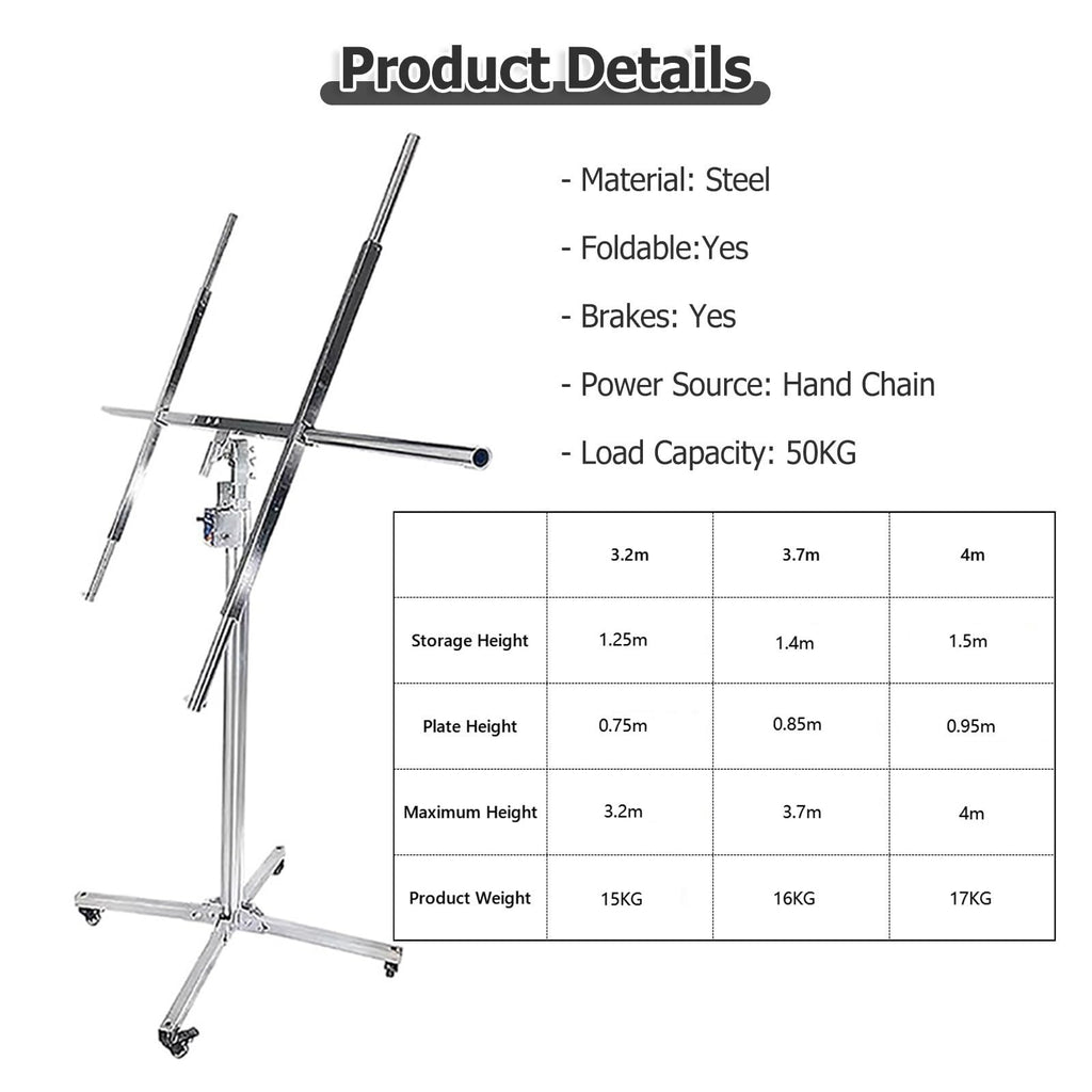 Drywall Lift Hoist Panel Plaster Board Lift, Sheetrock Hoist Drywall Lift with Adjustable Telescopic Arm, Drywall Jack for Ceiling (H10.5ft)