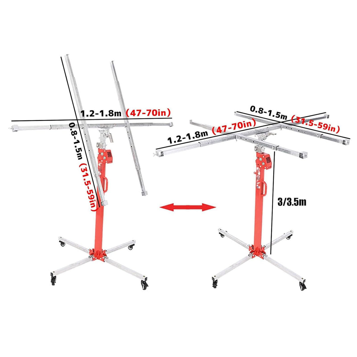 4-In-1 Plasterboard Lift Plaster Board Sheet Hoist Heavy Duty Drywall Lift Crane Hole Punch and Level Drywall Lift for Home Improvement Easy Assembly Built In Wheels,3.0m