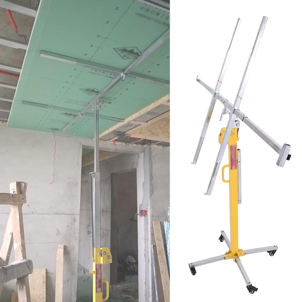 Drywall Lifter Panel Hoist Dry Wall Rolling Caster, Movable Drywall Jack Lift for Ceiling 70kg Lifting Capacity, Heavy Duty Panel Rolling Drywall Lift, Mounting Aid(H 3 m/9.8 ft+Lockable wheels)