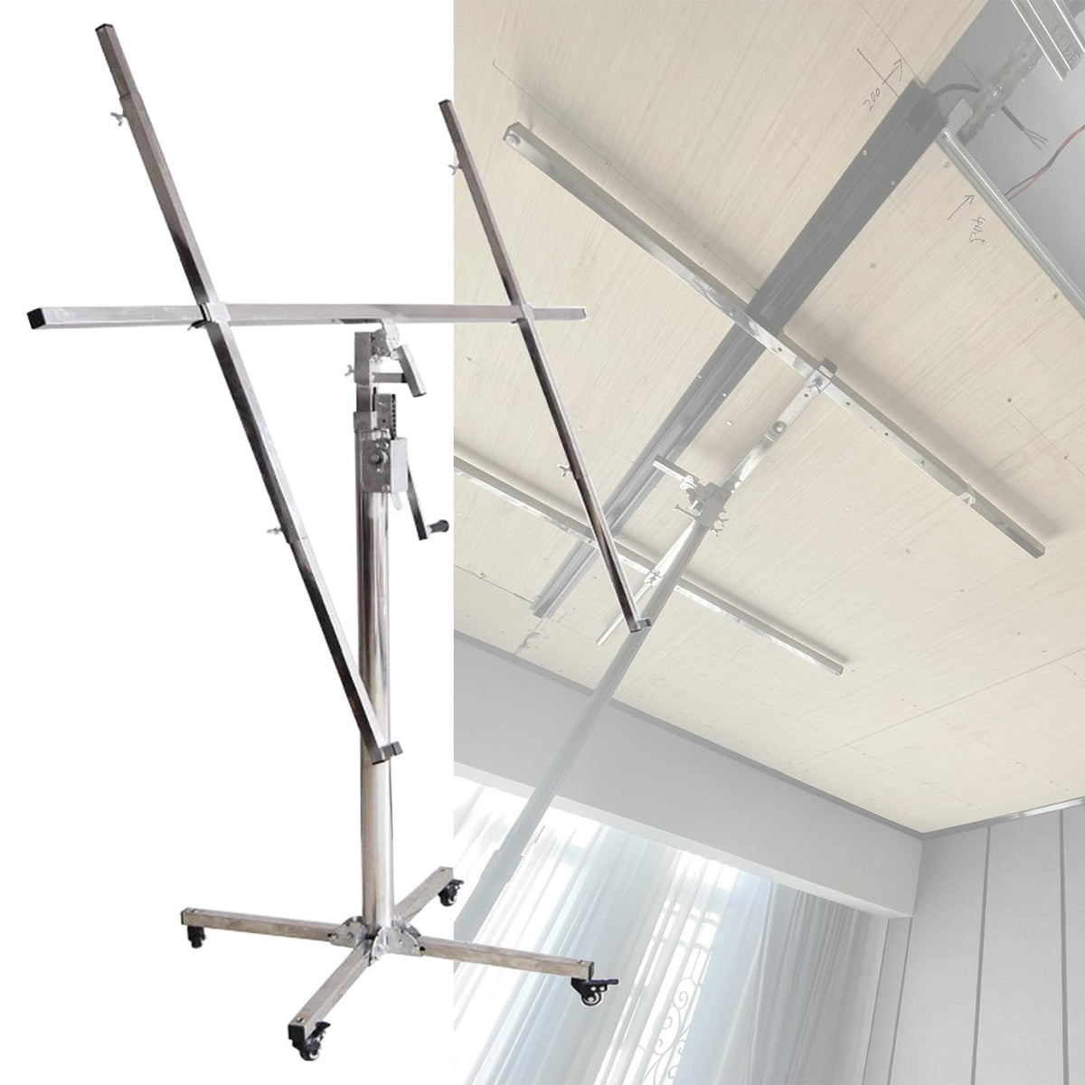 Sheetrock Lift Drywall Lift Heavy Duty - Drywall Hoist Sheet Rock Construction Wall Jacks for Ceiling with 4 Lockable Wheels - Panel Hoist Jack Tool for Home Improvement(Small - H 3.2m/10.5ft)