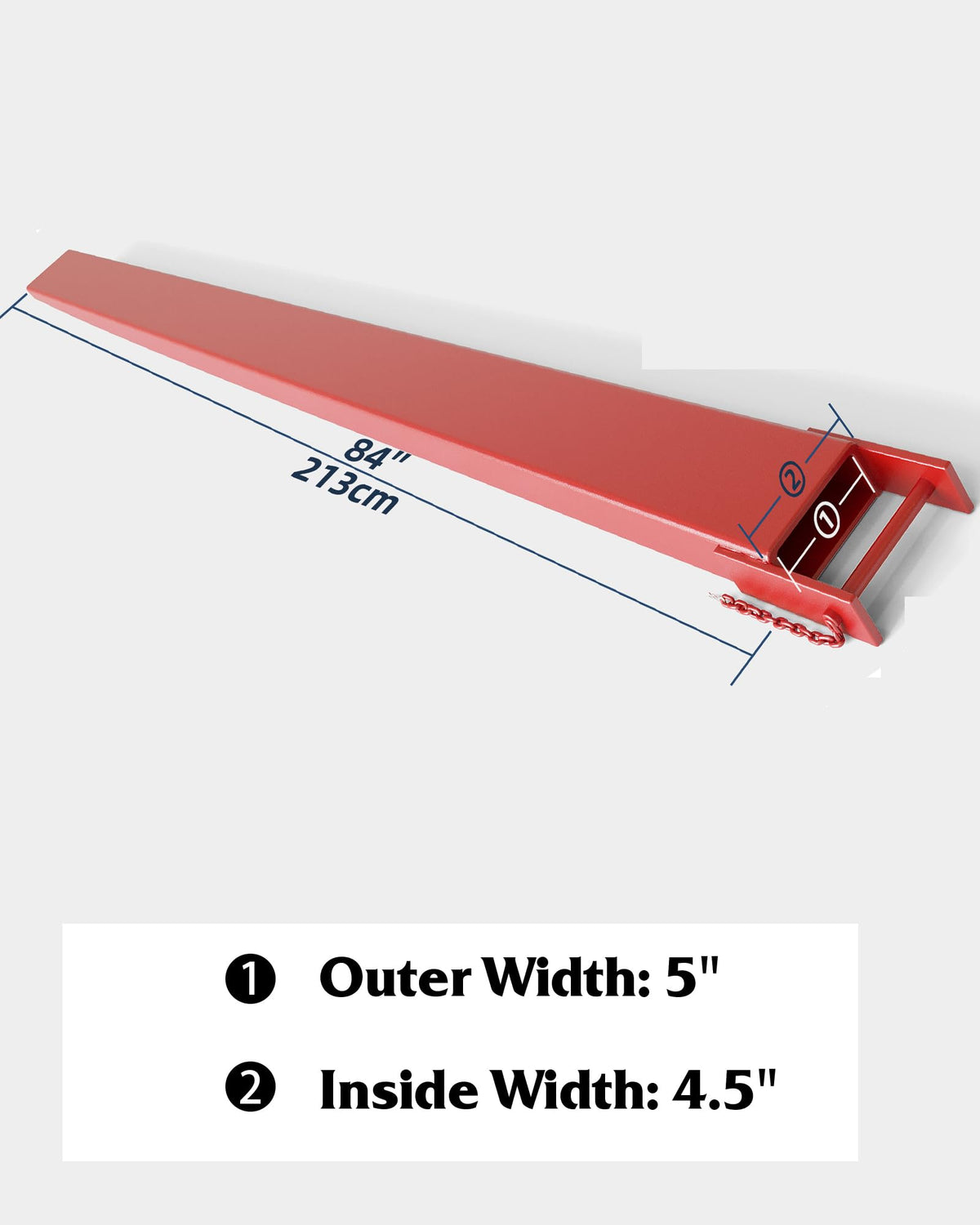 Garvee Pallet Fork Extension,1 Pair Forklift Extension,Load Capatity 5500 LBS,4.5 in Width with Tire Chain, Heavy Duty Alloy Steel Fork Extensions for forklifts,Red (84 in Length)