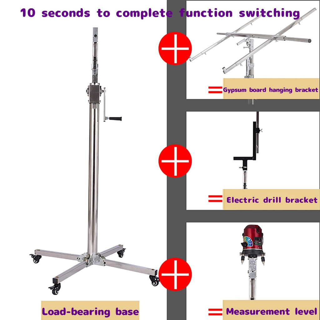 Drywall Lift Panel, Manual and Electric Dual Purpose 10.5ft/12.4ft Max Height Three in One Drywall Lift Stability and Durability Lift for Ceiling and Walls Tools Sheetrock Lifter Tool(3.2M(10.5