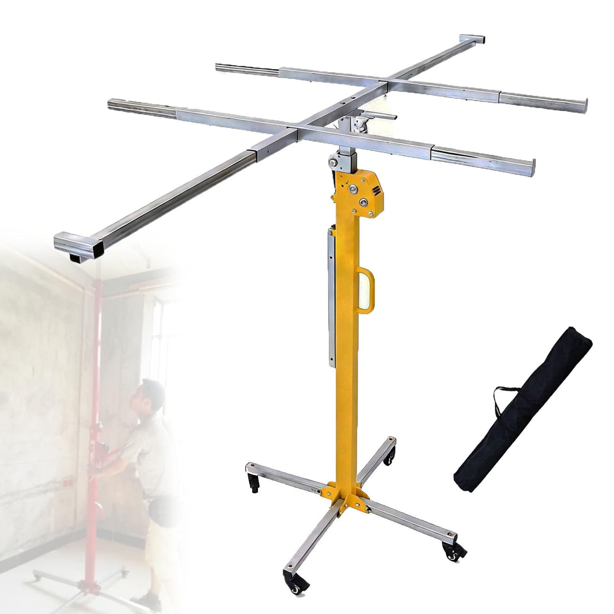 Sheetrock Hoist Holder, 150LBS Load Capacity with Hand/Electric Drive, Auto Self-Lock, Telescoping Arm Reaches 16.4FT for Wall and Ceiling Panel Placement 3M