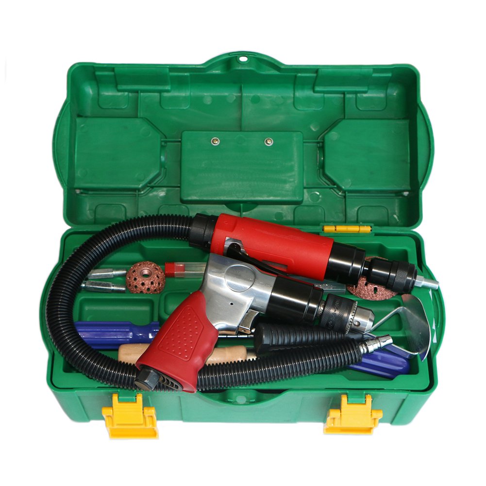 Pneumatic Reversible Air Drill 1800rpm Low Speed 4000rpm High Speed AirTire Buffer Tire Grinder With Rear Exhaust & Whip Hose,Domed Contour Rasps For Inner Liner Cleaning,Reaming And Drilling