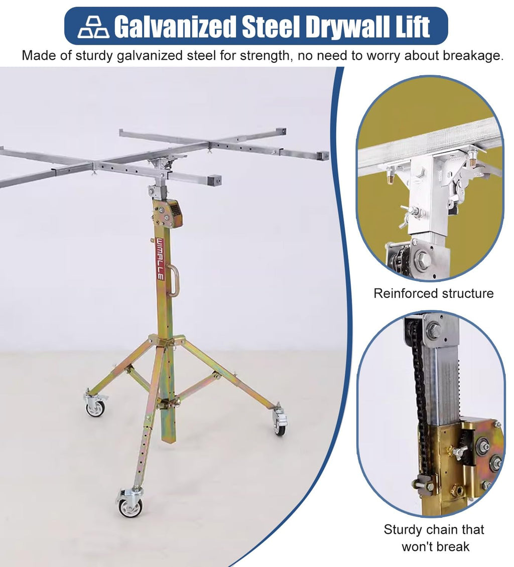 ZIMGOD Ceiling Sheetrock Lift Drywall Lift, 10 11.5 13ft Drywall Panel Hoist with Wheels, Portable Drywall Jack Construction Tools for Commercial Residential(Max Height 3.0m/9.8ft)
