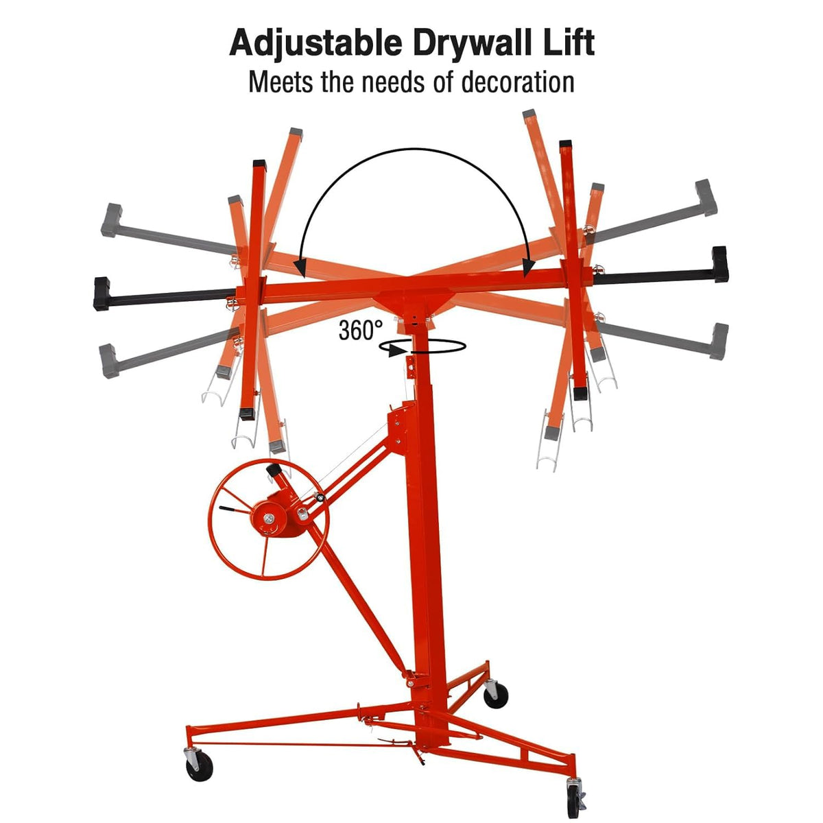 Drywall Lift 11FT, Drywall Lifter Panel Jack, 150LBS Heavy Duty Sheetrock Hoist with 360° Adjustable Telescopic Arm & Wheels (Red)