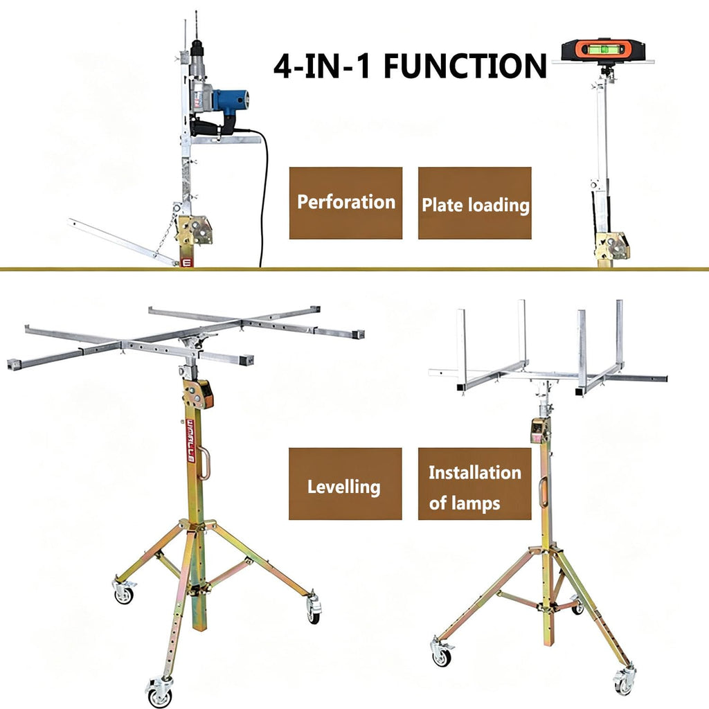Plasterboard Lifter Hoist 80kg Capacity 4m, Lockable Wheel Drywall Lift 4m